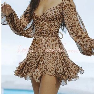 Roschic WORTHY OF PRAISE CHIFFON LONG BALLOON SLIT SLEEVE BACK LACE-UP MINI DRES